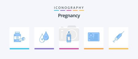 Téléchargez les illustrations : Pregnancy Blue 5 Icon Pack Including stethoscope. milk. liquid. baby. bottle. Creative Icons Design - en licence libre de droit