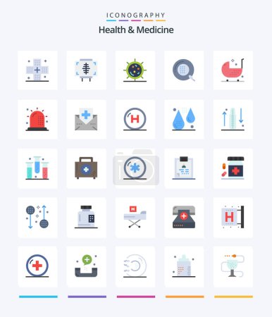 Téléchargez les illustrations : Creative Health & Medicine 25 Flat icon pack  Such As health. disease. fitness. health. fitness - en licence libre de droit