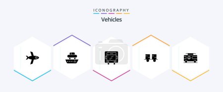 Téléchargez les illustrations : Vehicles 25 Glyph icon pack including vacation. combo. lorry. lift truck. forklift - en licence libre de droit