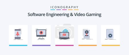 Ilustración de Software Engineering And Video Gaming Flat 5 Icon Pack Including hdd. install. download. video. online. Creative Icons Design - Imagen libre de derechos