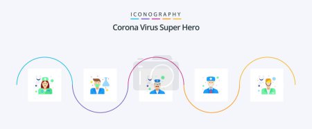 Ilustración de Corona Virus Super Hero Flat 5 Icon Pack Including male avatar. physician. male. doctor. physician - Imagen libre de derechos
