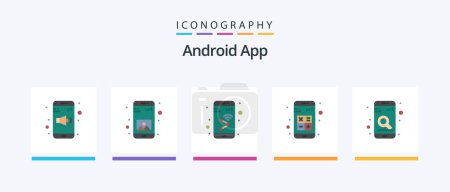 Téléchargez les illustrations : Android App Flat 5 Icon Pack Including interaction. apps. app. app. wifi. Creative Icons Design - en licence libre de droit