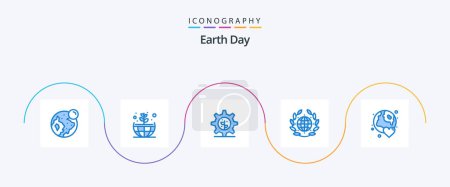 Ilustración de Earth Day Blue 5 Icon Pack Including love. globe. gear. earth. day - Imagen libre de derechos