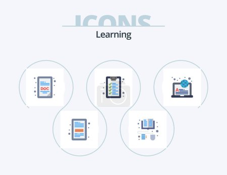 Illustration for Learning Flat Icon Pack 5 Icon Design. online. internet. doc. international. education - Royalty Free Image