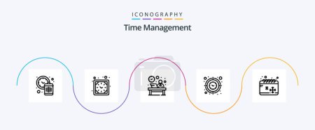 Téléchargez les illustrations : Time Management Line 5 Icon Pack Including timer. target. desk. focus. reception - en licence libre de droit