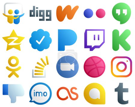 Ilustración de 20 High Quality Gradient Social Media Icons such as question. odnoklassniki. tencent. funding and twitch icons. Unique and high definition - Imagen libre de derechos