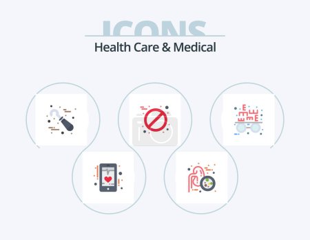 Téléchargez les illustrations : Health Care And Medical Flat Icon Pack 5 Icon Design. optometrist. tablet. urology. pill. tools - en licence libre de droit