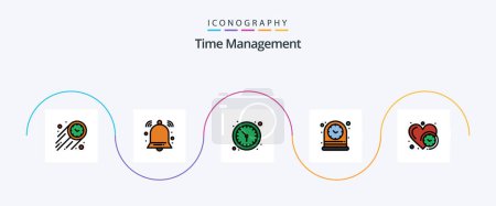 Téléchargez les illustrations : Time Management Line Filled Flat 5 Icon Pack Including heart. watch. clock. time. clock - en licence libre de droit