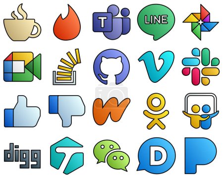 Illustration for Filled Line Style Social Media Icon Set video. github. google meet. overflow and question 20 Professional icons - Royalty Free Image