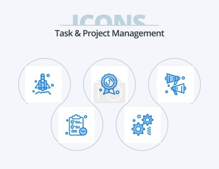 Illustration for Task And Project Management Blue Icon Pack 5 Icon Design. . sound. rocket. loud. badge - Royalty Free Image