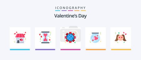 Illustration for Valentines Day Flat 5 Icon Pack Including thrift-box. heart. globe. flask. world. Creative Icons Design - Royalty Free Image