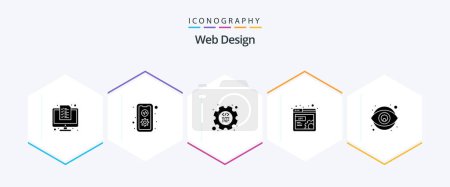 Téléchargez les illustrations : Web Design 25 Glyph icon pack including layout. setting. mobile. design. gear - en licence libre de droit