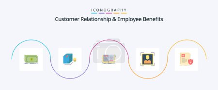 Illustration for Customer Relationship And Employee Benefits Flat 5 Icon Pack Including document. id. book. user id. theory - Royalty Free Image