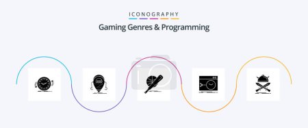 Téléchargez les illustrations : Gaming Genres And Programming Glyph 5 Icon Pack Including root. admin. robot. fun. ball - en licence libre de droit
