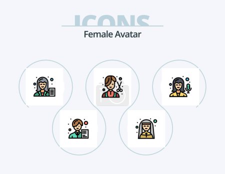 Téléchargez les illustrations : Female Avatar Line Filled Icon Pack 5 Icon Design. leisure. female. technician. bowling. medical - en licence libre de droit