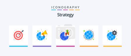 Téléchargez les illustrations : Strategy Flat 5 Icon Pack Including global. strategy. global. plan. global. Creative Icons Design - en licence libre de droit