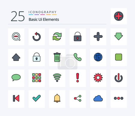Illustration for Basic Ui Elements 25 Line Filled icon pack including downlod. arrow. unlock. sign. new - Royalty Free Image