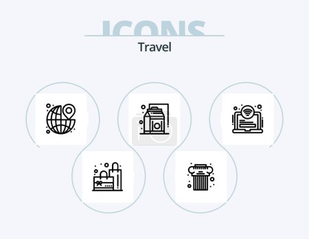 Illustration for Travel Line Icon Pack 5 Icon Design. stairs. shopping. transport. plain. case - Royalty Free Image