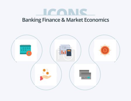Illustration for Banking Finance And Market Economics Flat Icon Pack 5 Icon Design. economic. money. cards. dollar. calendar - Royalty Free Image