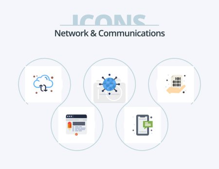 Téléchargez les illustrations : Network And Communications Flat Icon Pack 5 Icon Design. network. globe. mobile. reload. sync - en licence libre de droit