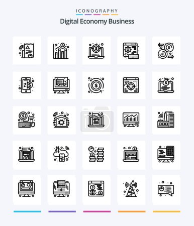 Ilustración de Creative Digital Economy Business 25 OutLine icon pack  Such As transfer. euro. laptop. dollar. keyboard - Imagen libre de derechos