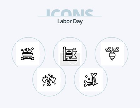Téléchargez les illustrations : Labor Day Line Icon Pack 5 Icon Design. . diy. builder. nail. blades - en licence libre de droit
