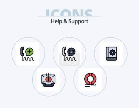 Ilustración de Help And Support Line Filled Icon Pack 5 Icon Design. help. contact. support. support. interface - Imagen libre de derechos
