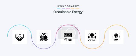 Ilustración de Sustainable Energy Glyph 5 Icon Pack Including energy. power. tank. bulb. energy - Imagen libre de derechos