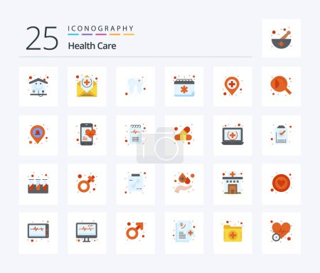 Ilustración de Health Care 25 Flat Color icon pack including hospital. calendar. dental. book. agenda - Imagen libre de derechos
