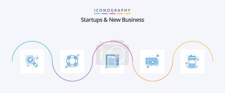 Téléchargez les illustrations : Startups And New Business Blue 5 Icon Pack Including coffee. budget. content. money. banknote - en licence libre de droit