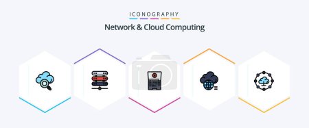 Illustration for Network And Cloud Computing 25 FilledLine icon pack including share. cloud computing. computing. technology. light - Royalty Free Image