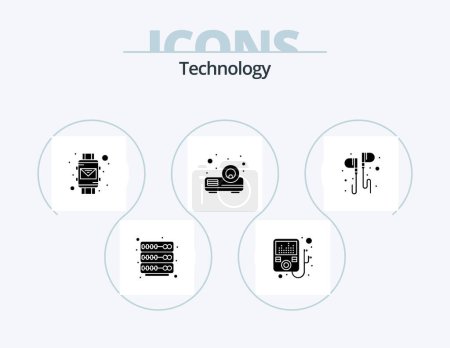Téléchargez les illustrations : Technology Glyph Icon Pack 5 Icon Design. . music. smart watch. headset. free - en licence libre de droit