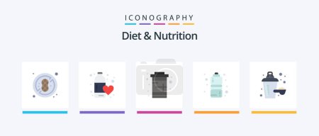Ilustración de Diet And Nutrition Flat 5 Icon Pack Including additive. sports. coke. fitness health. water. Creative Icons Design - Imagen libre de derechos