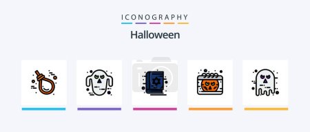 Illustration for Halloween Line Filled 5 Icon Pack Including flag. graveyard. castle. grave. house. Creative Icons Design - Royalty Free Image