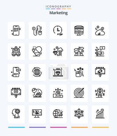 Illustration for Creative Marketing 25 OutLine icon pack  Such As explore. dollar. time. marketing. shop - Royalty Free Image