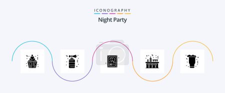 Téléchargez les illustrations : Night Party Glyph 5 Icon Pack Including celebration. night. party. celebration. party - en licence libre de droit