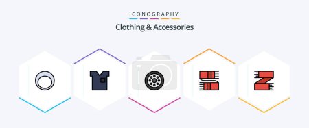 Illustration for Clothing and Accessories 25 FilledLine icon pack including accessories. fashion. t shirt. clothing. wheels - Royalty Free Image