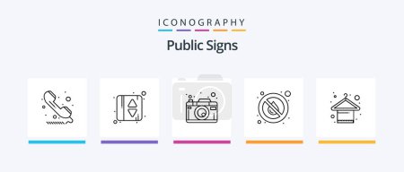 Illustration for Public Signs Line 5 Icon Pack Including trolley. groceries. drop. full. weather. Creative Icons Design - Royalty Free Image