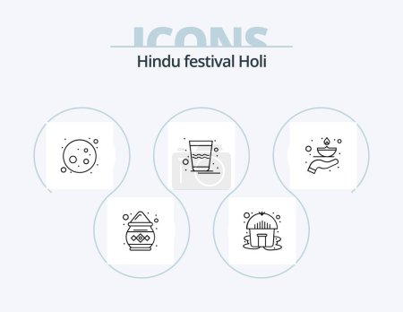 Téléchargez les illustrations : Holi Line Icon Pack 5 Icon Design. rangoli. india. flower. spark. firecracker - en licence libre de droit