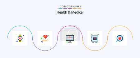 Illustration for Health And Medical Flat 5 Icon Pack Including security box. protection. life. medical. reports - Royalty Free Image