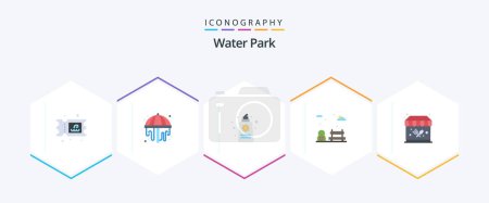 Téléchargez les illustrations : Water Park 25 Flat icon pack including . park. park. food stand. park - en licence libre de droit