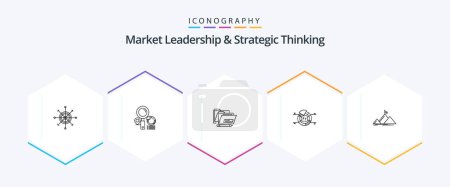 Téléchargez les illustrations : Market Leadership And Strategic Thinking 25 Line icon pack including percentage. chart. graph. pie. date - en licence libre de droit