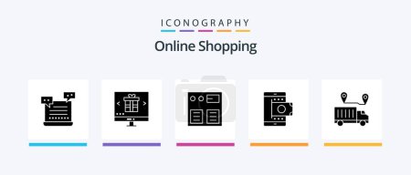Téléchargez les illustrations : Online Shopping Glyph 5 Icon Pack Including shopping. online. online. mobile. pay. Creative Icons Design - en licence libre de droit