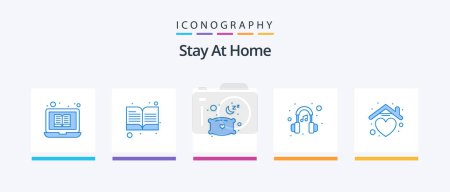 Illustration for Stay At Home Blue 5 Icon Pack Including home. music. pillow. sound. ear. Creative Icons Design - Royalty Free Image