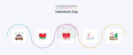 Téléchargez les illustrations : Valentines Day Flat 5 Icon Pack Including love. love. romantic heart. food. romance - en licence libre de droit