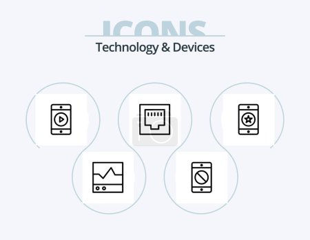 Illustration for Devices Line Icon Pack 5 Icon Design. port. cable. products. equipment. electric - Royalty Free Image