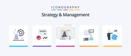 Téléchargez les illustrations : Strategy And Management Flat 5 Icon Pack Including support. chat. analytics. fort. tower. Creative Icons Design - en licence libre de droit