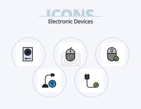 Illustration for Devices Line Filled Icon Pack 5 Icon Design. headset. power. instrument. hardware. cord - Royalty Free Image