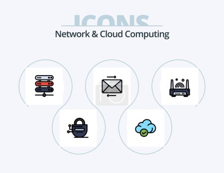 Ilustración de Network And Cloud Computing Line Filled Icon Pack 5 Icon Design. technology. network. device. internet. data - Imagen libre de derechos