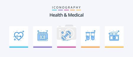 Illustration for Health And Medical Blue 5 Icon Pack Including hospital. lab. dumbbell. test tube. blood. Creative Icons Design - Royalty Free Image